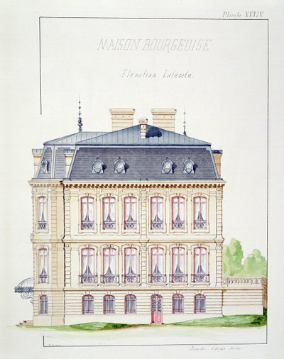 Side elevation of a house for the Bourgeoisie, plate XXXIV from a folio of designs by H. Monnot